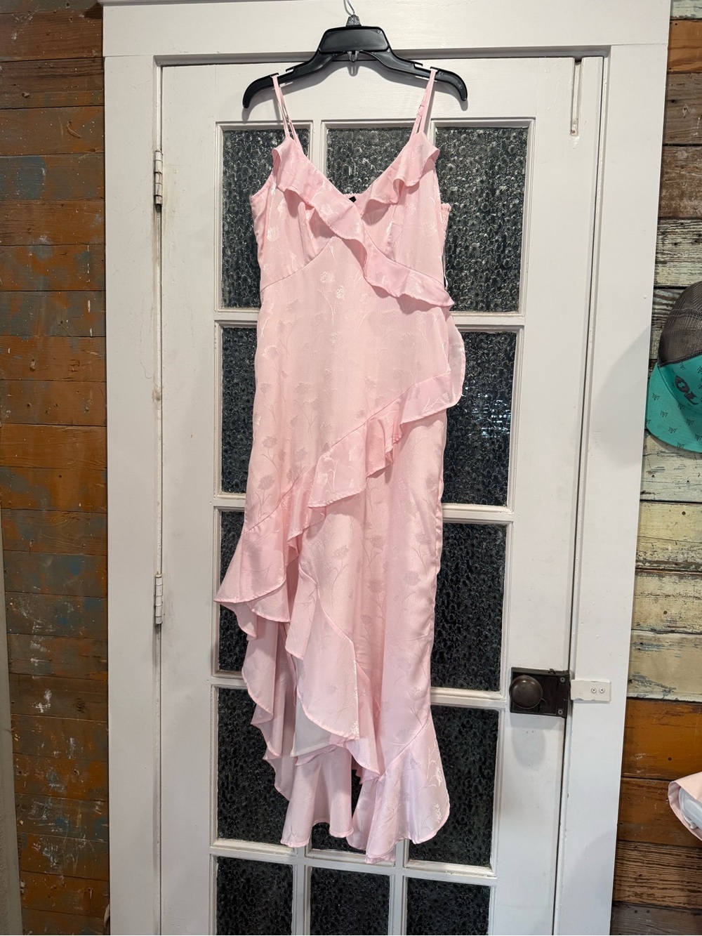 Japna Light Pink Satin Slip Dress with Ruffle Trim